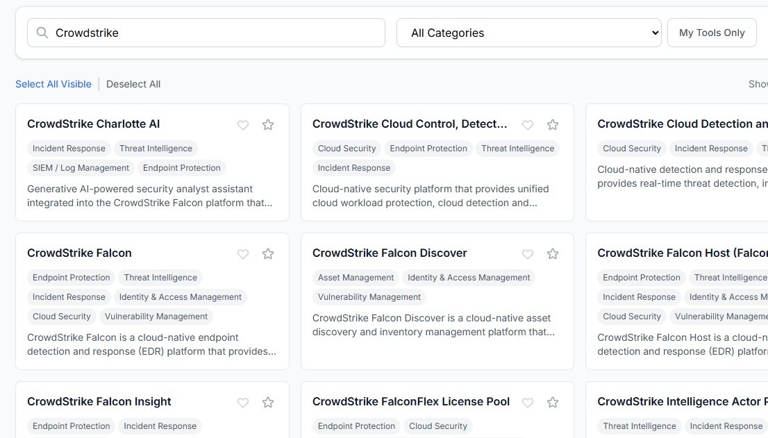 Searching the tool catalog by name and vendor